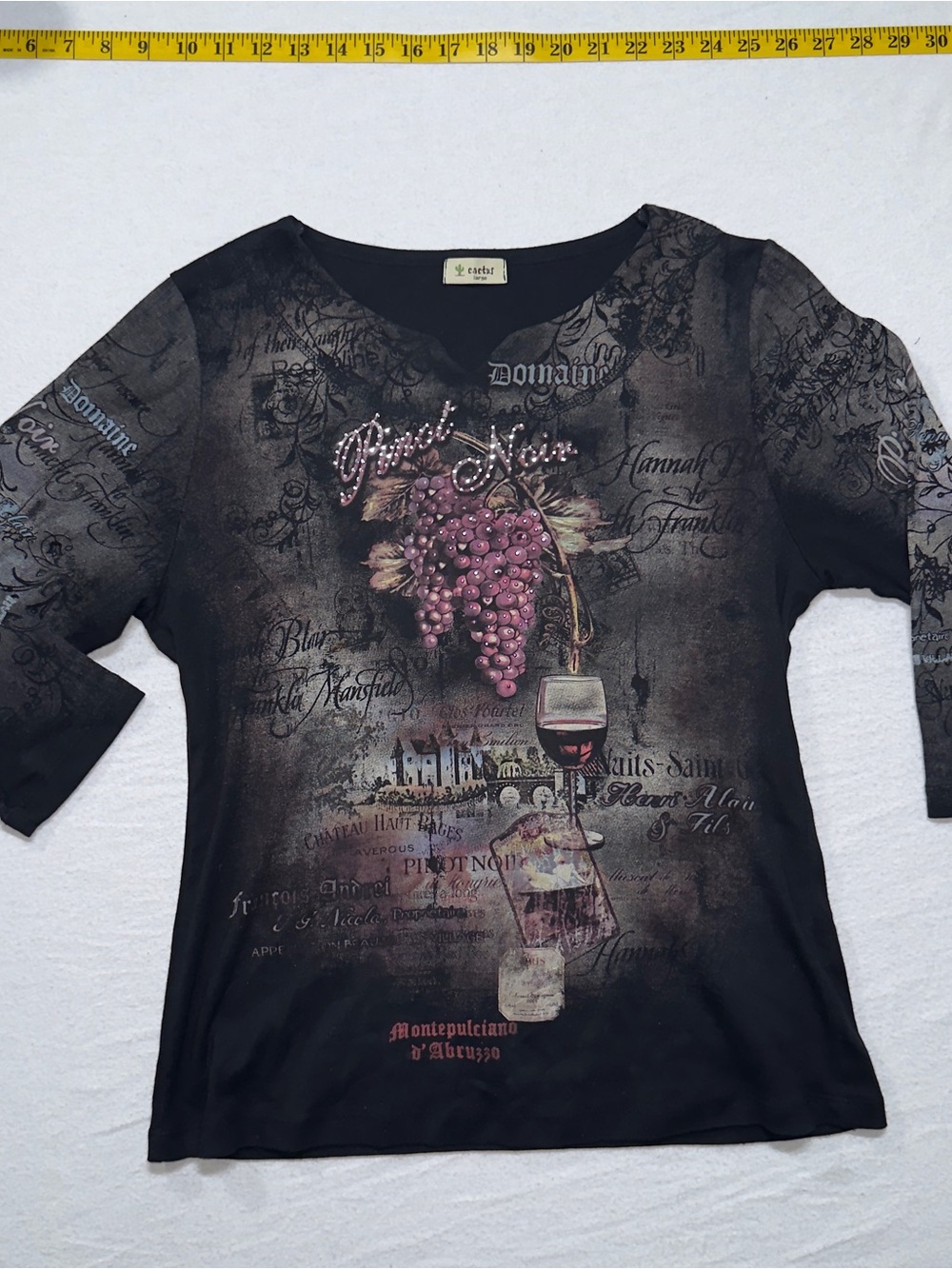 Cactus Black Graphic Wine & Grape Long Sleeve Top